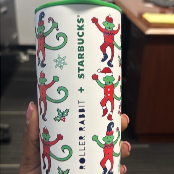 Starbucks Holiday Tumbler with Green and Red Monkeys